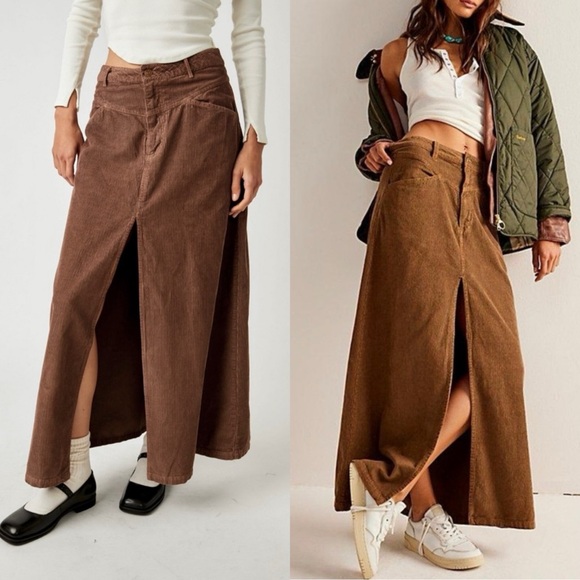 🌻🆕FREE PEOPLE As You Are Corduroy Maxi Skirt-Chocolate-Size 2 - Picture 3 of 16